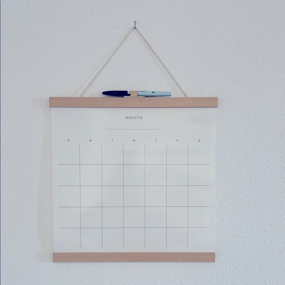 White Board Calendar with Wooden Accents
